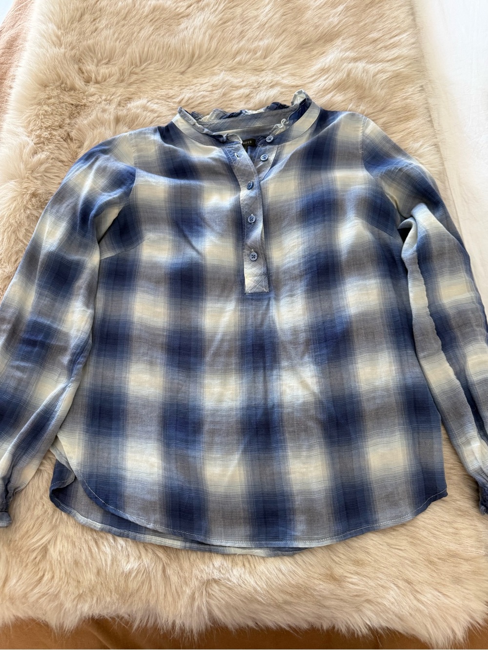 Talbots Blue and White Plaid Button-Front Shirt XS